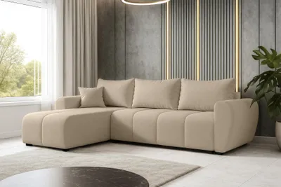 Image de AX LIVING Canapé d'angle avec fonction sommeil Malatya L Mini canapé marron clair G