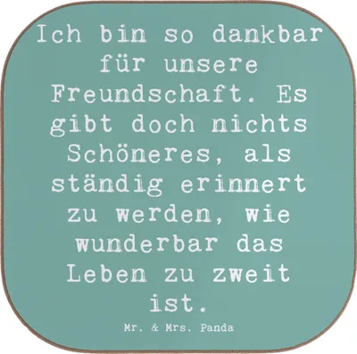 Produktbild von Mr. & Mrs. Panda Untersetzer für Gläser Spruch Dankbarkeit für Freundschaft - Meeresbrise - Geschenk, Wertschätzung, Tasse, Tassenuntersetzer, Tischuntersetzer, Zitat