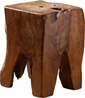 Produktbild von MASSIVMOEBEL24 Hocker Teak Wurzel 30x30x40 natur lackiert UNIKA #155