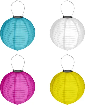 Produktbild von 4er Set Solar LED Lampion Ø 20 cm Party Garten Laterne Bunt Deko Lampenschirm Lampe Kugel Gartenlampion