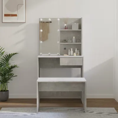 Produktbild von The Living Store Schminktisch-Set mit LED Betongrau Holzwerkstoff