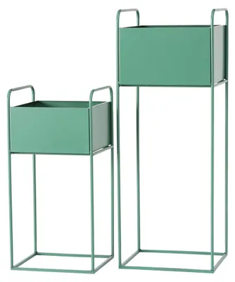 Zdjęcie produktu dla Zestaw 2 sztuk, metalowe kwietniki, kolor zielony, wysokość 49/70 cm