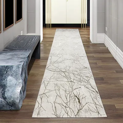 Obrázek produktu pro Designový koberec s abstraktním lesklým uzlovým vzorem krémový rozměr - 80 x 300 cm