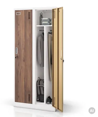 Zdjęcie produktu dla Szafka metalowa, garderoba, szafka, szafka dwudzielna, 2 przegrody, drzwi skrzydłowe, przegroda, powłoka proszkowa, 180 x 80 x 50 cm, biały/orzech