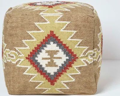 Obrázek produktu pro HOMESCAPES Hnědý a oranžový vzorovaný pouf Jaipur, 43 x 43 x 43 cm
