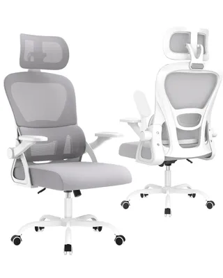 Produktbild von Ergonomischer Bürostuhl, Schreibtischstuhl mit Verstellbarer Kopfstütze und Armlehnen, C-förmige Lordosenstütze, Drehstuhl, Bürostühle Wippfunktion