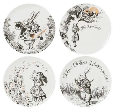 Image de V AND A Victoria & Albert Alice's Adventures in Wonderland Beilagenteller, weiß, Set de 4