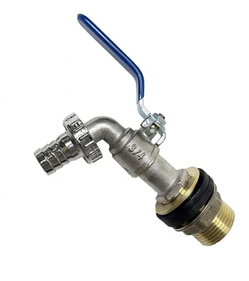 Zdjęcie produktu dla Złącze śrubowe do zbiornika + zawór kulowy 19 mm, gwint 1 cal AG