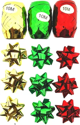 Image de Cadeauversiering - Krullint en strikjes - Groen, Rood & Goudkleurig - 24 stuks