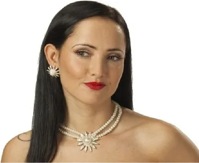 Produktbild von R6140798 silberfarbig Damen Blumen Perlenketten Set Ohrringe