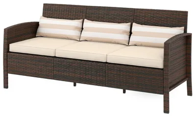 Produktbild von Outsunny Rattan Sofa Dreisitzer Garten Loungesofa mit Kissen Stahl Braun