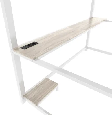 Produktbild von Flieks Etagenbett Metallbett 90x200cm mit LED und Ladefunktion(USB & Steckdosen), Hochbett Jugendbett Einzelbett mit Schreibtisch, Weiß