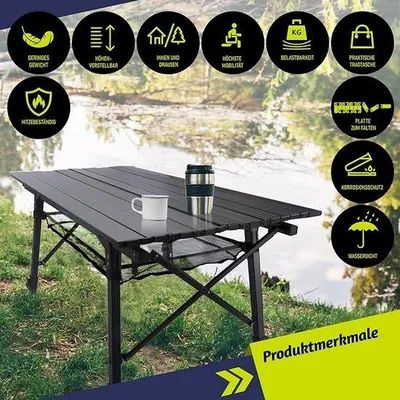 Produktbild von Famanu Campingtisch tragbar 90 x 51 x 55 cm - ideal für Outdoor-Aktivitäten