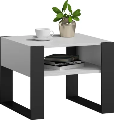 Produktbild von MATKAM Couchtisch KAJA H50 x B60 x T63,6 cm, offene Ablage unter der Tischplatte, Kufenbeine, Wohnzimmer Couchtisch Modern Wohnzimmertisch Universal (Weiß)