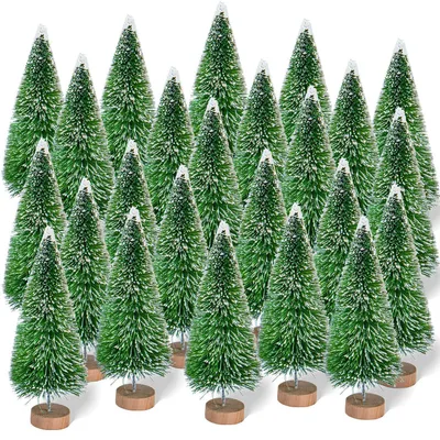 Produktbild von Mini Künstlicher Weihnachtsbaum Schneeeffekt Kiefernbaum mit Holzsockel 24 Stück 4,5cm Grün