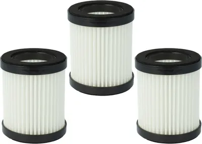 Three vacuum cleaner filters arranged in a triangular pattern on a white background.