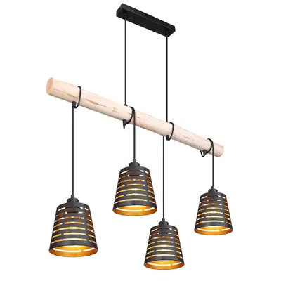 Produktbild von Hängeleuchte, Holz braun, schwarz-gold, H 120 cm