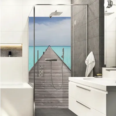 Produktbild von Duschrückwand mySpotti Shower Walking over Water Bootssteg Wasser 255 x 150 cm SH-255150-1399-HB