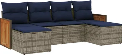 Produktbild von vidaXL 6-teiliges Gartensofa-Set mit Kissen, grau, Polyrattan