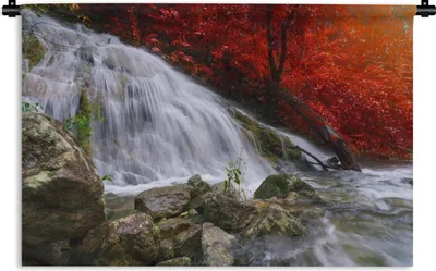 Produktbild von MuchoWow® Wandteppich Wandbehang Wasserfall - Felsen - Wasser - Herbst 60x40 cm Tapisserie Dekoration Wandtuch - Wanddekorationen