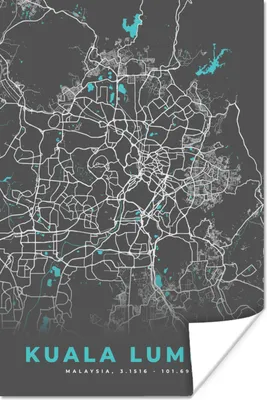 Produktbild von MuchoWow® Poster Kuala Lumpur - Stadtplan - Karte - Blau 40x60 cm - Plakate für die Wand - Poster Babyzimmer