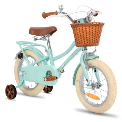 Produktbild von STITCH 12 & 14 & 16 & 18 Zoll Mädchenfahrrad mit Korb, Klingel, Stützrädern, Gepäckträger,   Kinderfahrrafür 2-9 Jahre alte Mädchen & Jungen, Minzgrün