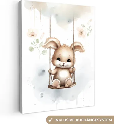 Produktbild von MuchoWow® - Leinwandbilder - Kaninchen - Babytier - Kinder, Wandbild, Wanddeko Bilder Wohnzimmer, 90x120cm