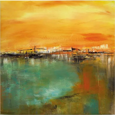 Produktbild von Leinwandbild Kunst 50 x 50 cm - Wandbild Gelb Grün - Keilrahmen Abstrakt Wohnzimmerdeko Wanddeko Wandgemälde