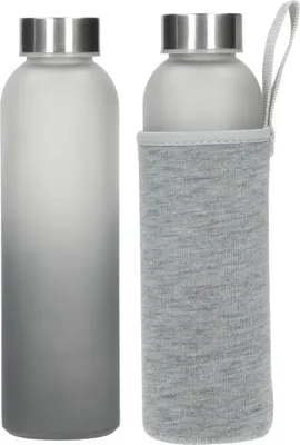 Produktbild von Glasflasche mit Hülle "Iced" Wasserflasche Getränkeflasche Trinkflasche mit Hülle 0,45l transparent/grauTransparent