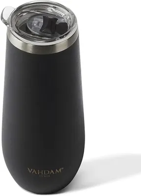 Edelstahlbecher 270 ml, schwarz, vakuumisoliert, doppelwandig, mit Deckel