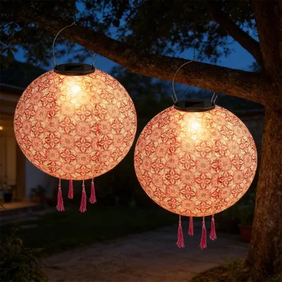 Productafbeelding van 2 stuks lantaarns op zonne-energie voor buiten, 25 cm, weerbestendig, met vintage design