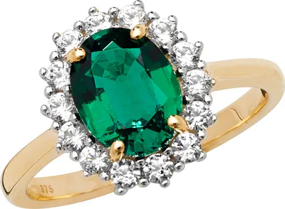 Produktbild von Atemberaubender 9 Karat (375) Gold Damen - Solitärring mit Smaragd (synth.), Saphir (synth.), 54 (17.2); TRS20606RSN