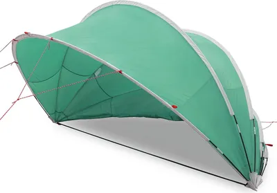 A green pool dome tent shown from a low angle on a white background.