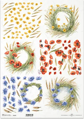 Produktbild von Reispapier Decoupage Bastelpapier für Decoupage A3 ITD-1262L Feldblumengirlanden