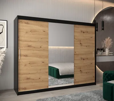 Produktbild von Schwebetürenschrank mit einer Breite von 250 cm TIMEA 1 – Schwarz / Eiche Artisan