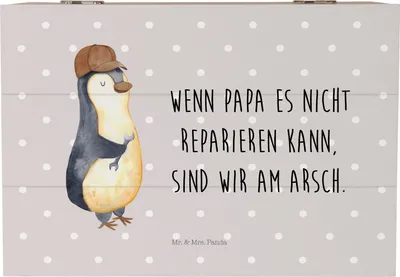 Produktbild von Mr. & Mrs. Panda Box Wenn Papa es nicht reparieren kann, sind wir am Arsch 22 x 15 cm - Grau Pastell - Geschenk, erinnerungsbox holz, fotobox, Pinguin, Vatertag, Vater
