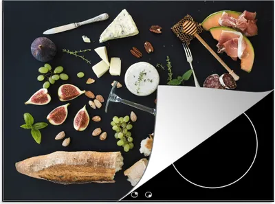 Produktbild von KitchenYeah© Herdabdeckplatte Wein - Obst - Käse , 75x52cm, Küche Deko, Glaskeramikkochfeld Herdabdeckung, Abdeckplatte fùr Kochfeld