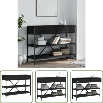 Zdjęcie produktu dla The Living Store Stolik konsola z szufladami i półkami czarny materiał drewnopochodny