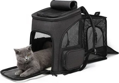 Produktbild von 2-in-1 Tierrucksack für Hunde – Hundrucksack – 42 x 33 x 27 cm – Bis zu 8 kg – Transporttasche für Katze und Hund – Tragetasche für Hunde und Katzen – Schwarz