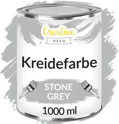 Produktbild von Creative Deco Grau Kreide-Farbe | 1000 ml-Dose | Perfekt für Landhaus-Stil, Vintage-Stil, Decoupage, Möbel-Renovierung | Matt & abwaschbar | Wisch-Effekt und Gradient-Effekt möglich