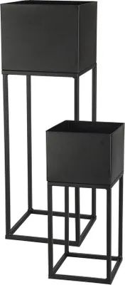 Image de Lot de 2 supports à fleurs en métal noir pour l'extérieur, 58/37 cm