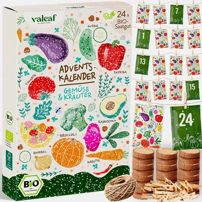Obrázek produktu pro Adventní Kalendář s 24 Druhy Zeleninových Semen a Bylinkových Semen pro Zahradu a Balkon Adventní Kalendář pro Milovníky Rostlin BIO Zelenina +