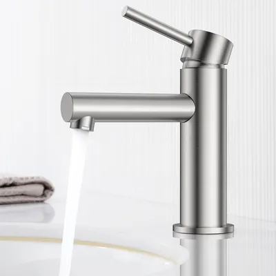 Produktbild von Waschtischarmatur Edelstahl Gebürstet, Bleifrei Kalt Warm, Cecipa, Badarmatur Mischbatterie, Wasserhahn Bad, Waschbeckenarmatur Silber