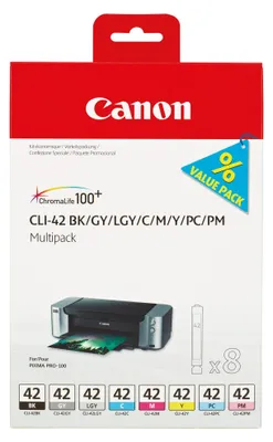 Obrázek produktu pro Canon 6384B010, Standardní výtěžnost, Černá, Azurová, Šedá, Světle šedá, Purpurová, Cyan fotografická, Magenta fotografická, Žlutá, Inkoust na pigmentové bázi, Inkoust na bázi barvy, 8 kusů, Balení více kusů