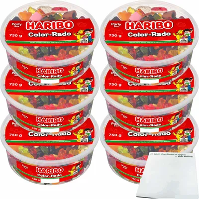 Produktbild von Haribo Color-Rado Fruchtgummi Lakritz Mischung 6er Pack (6x750g Runddose) + usy Block