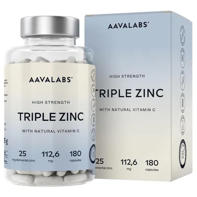 Produktbild von Aavalabs Zink Komplex 25 mg | 3 Chelatformen | Immunsystem & Haut | 180 Kapseln