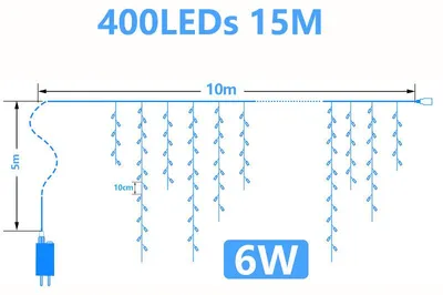 Image de ISOISL Guirlande lumineuse LED, rideau lumineux avec 400 LED, lumière blanche froide, 10 mètres, 31 V, IP44, 8 modes, idéale pour les fenêtres et les balcons pendant les fêtes de Noël
