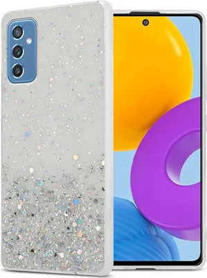 Produktbild von Cadorabo Hülle für Samsung Galaxy M52 5G in Transparent mit Glitter Schutzhülle aus flexiblem TPU Silikon mit funkelnden Glitter Case Cover Etui Handy Hülle