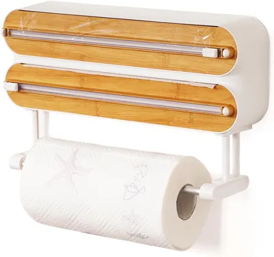Produktbild von 3 in 1 Frischhaltefolienspender mit Cutter, Küchenrollenhalterung mit Küchenrollenhalter, Alufolienspender und Frischhalte, Küchenrollenhalter Ohne Bohren，Wandrollenhalter Küche