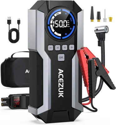 Produktbild von Starthilfegerät Auto-Starthilfe mit Luftkompressor 3-in1 Starthilfegerät (12 V), 150 PSI, 6000A mit LED-Notlicht und USB-Powerbank